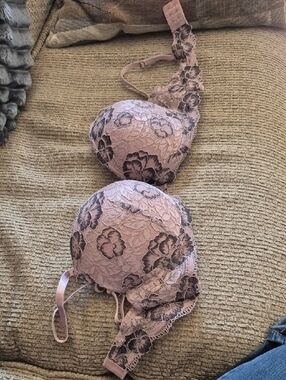 Paramour Rose Pink Lace Underwire Bra with Black Floral Overlay